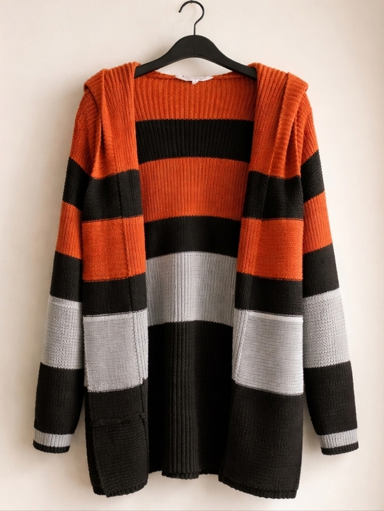 No Boundaries Sweaters - No Boundaries Striped Sweater - Black, Gray, Orange